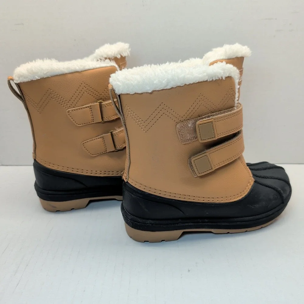 Cat & Jack Kids Tan Black Faux Fur Lined Duck Winter Boots Size 12 077039528